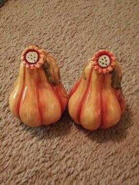 Source Unknown Orange and Yellow Pumpkin Salt & Pepper Shakers